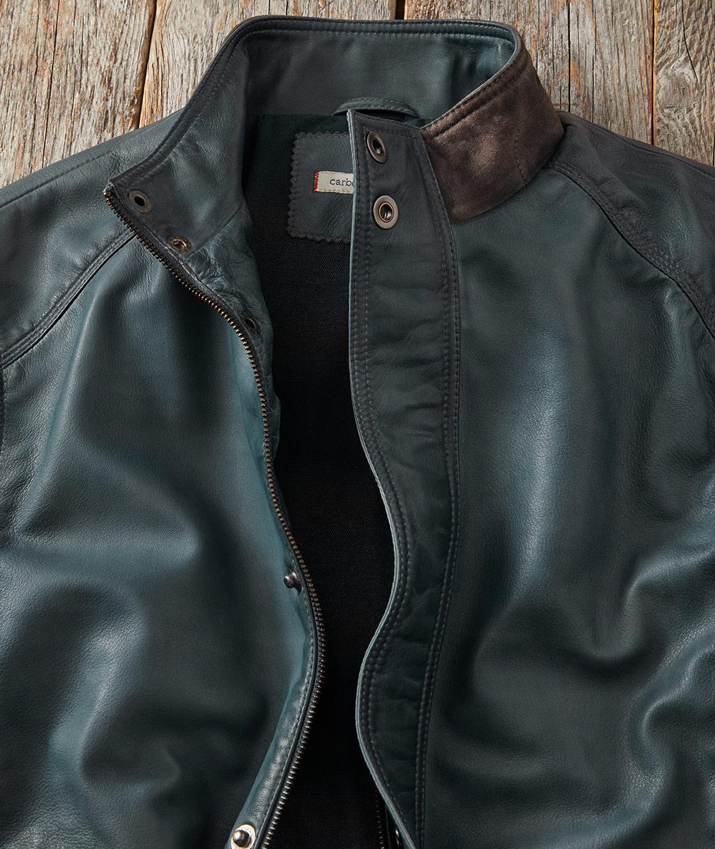 Men's Slate Leather Bomber | Carbon2Cobalt